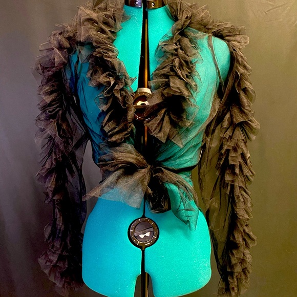 Tops - Black sheer ruffle tie top